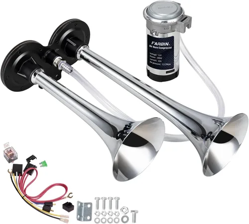 Miniatura 15 de FARBIN - Bocina de coche de 12 V, 150 dB, bocina de aire súper fuerte, bocinas de aire de doble trompeta de zinc cromado, bocina de camión con arnés