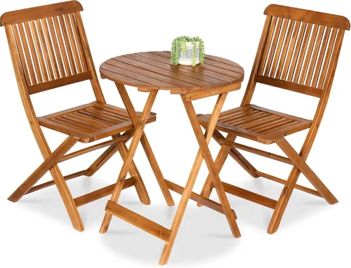 Best Choice Products - Juego de bistró de madera de acacia (3 piezas), muebles plegables adecuados para patio, jardín, balcón, terraza; incluye 2
