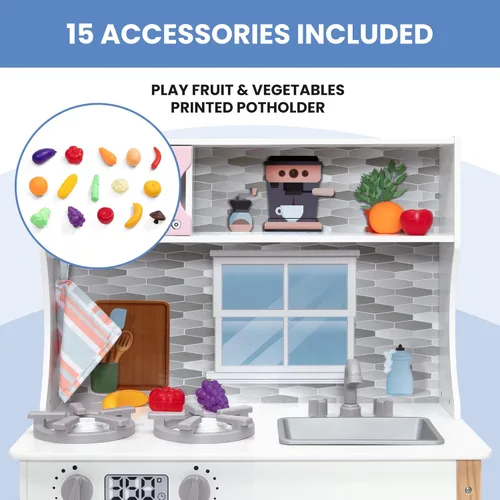 Miniatura 3 de Delta Children Tiny Chef Play Kitchen - Juego de cocina de juguete con perillas realistas que giran/hacen clic, horno, fregadero, microondas y 15