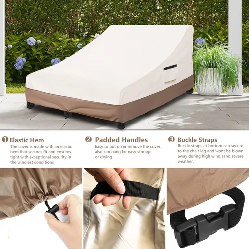 Miniatura 4 de Okcool Funda 100% impermeable para tumbona doble ancha para patio, lona resistente 600D, 80 pulgadas, para exteriores, beige y marrón