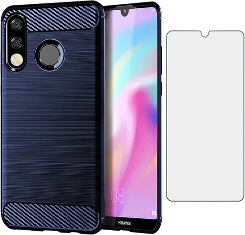 Asuwish Funda compatible con Huawei P30 Lite y protector de pantalla de vidrio templado, accesorios de celda, TPU de cuerpo completo, fundas