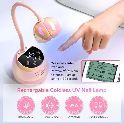 Miniatura 2 de Makartt Lámpara LED UV para Uñas - Luz UV de Cuello de Ganso para Uñas Inalámbrica Recargable USB 39W Secadora Lámpara LED con Sensor Automático 4