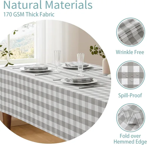 Miniatura 3 de Veblandy - Mantel cuadrado a cuadros impermeable de gingham, lavable, a cuadros de búfalo, funda de mesa sin arrugas para cocina, comedor y pícnic