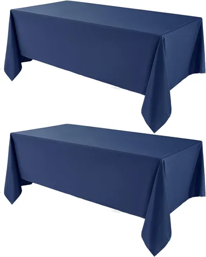 Miniatura 46 de Manteles rectangulares de 60 x 120 pulgadas, paquete de 2 manteles negros para 6 pies, lavables, decorativos, de lino y poliéster, para mesa