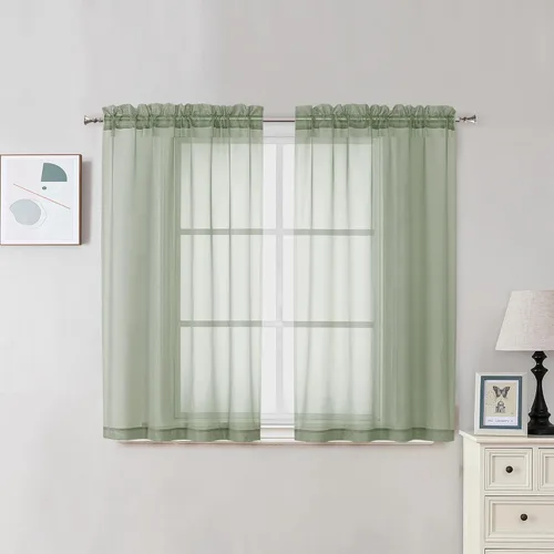 Miniatura 249 de OVZME - Cortinas traslúcidas blancas de 45 pulgadas de largo, 2 paneles, cortinas de gasa con bolsillo para barra para ventanas pequeñas, cada una