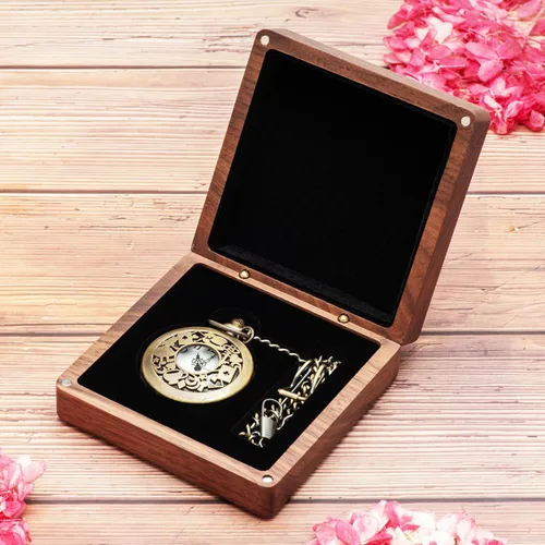 Miniatura 5 de COSISO Caja de regalo de reloj de bolsillo de madera de nogal, portátil, de un solo bolsillo, organizador de viaje para hombres y mujeres