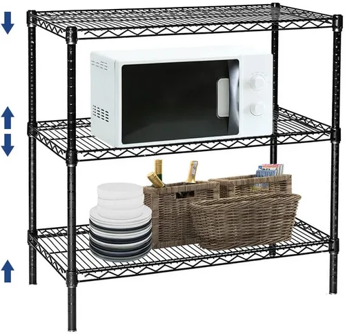 BNSPLY Estantería de alambre de 3 niveles, estante de alambre ajustable, estantes de almacenamiento de metal para cocina, despensa, lavandería, Negro