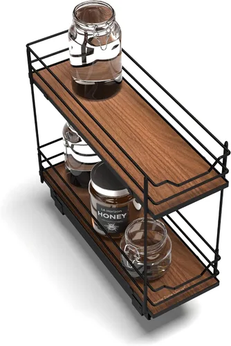 Home Zone Living Organizador de armario de cocina extraíble con 2 niveles de almacenamiento para un fácil acceso, 7.5 pulgadas de ancho x 20 Negro