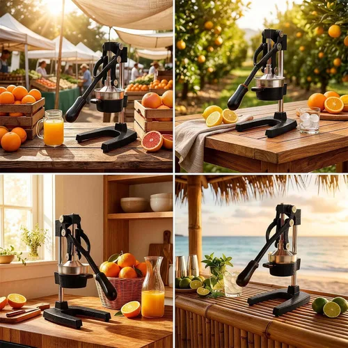 Miniatura 8 de Exprimidor de cítricos de hierro fundido – Prensa manual naranja resistente de 13.8 libras, taza y colador de acero inoxidable 304, exprimidor