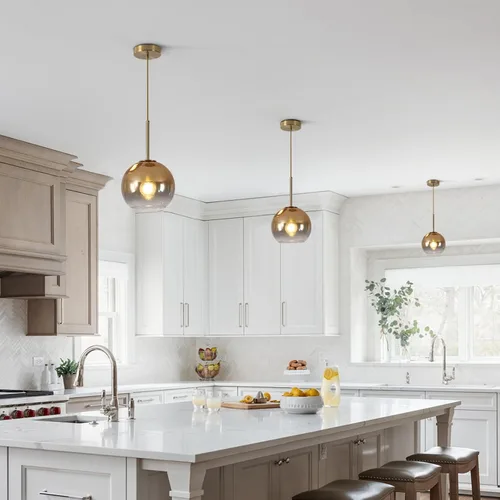 Miniatura 5 de KCO Iluminación de globo de vidrio colgante lámpara moderna de oro luces colgantes isla de cocina comedor de mediados de siglo lámparas colgantes