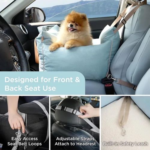 Miniatura 2 de Lesure Asiento de automóvil para perros pequeños - Asiento elevador suave para perros con bolsillo de almacenamiento y correa de seguridad con clip