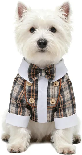 Miniatura 17 de GabeFish Chaquetas de boda para mascotas, traje para perros con pajarita, cachorro, gato, ropa formal camisa esmoquin (negro, S