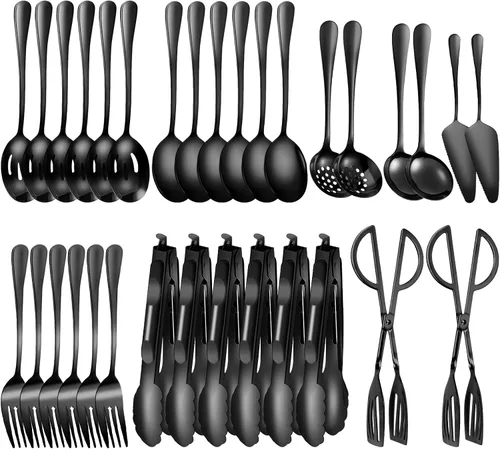 Miniatura 21 de Juego de 20 utensilios para servir, utensilios completos de acero inoxidable para bufé de catering para barbacoas de verano, parrillas, picnic