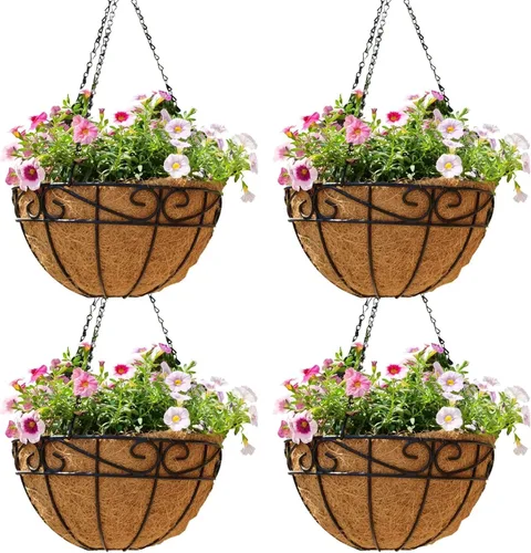 Miniatura 9 de EIMQUVW Macetas Colgantes de Metal para Exteriores (Paquete de 2, 12 pulgadas) Cestas Colgantes para Plantas Soporte de Plantas de Alambre Redondo