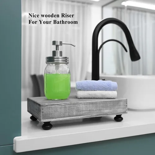 Miniatura 2 de Beserte - Elevador de madera para encimera de cocina, soporte y bandeja de jabón de madera, decoración de baño, tamaño 10.9 x 7 pulgadas, gris