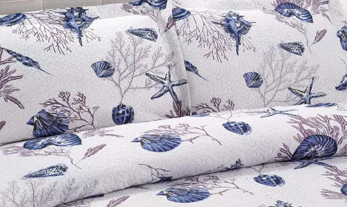Miniatura 9 de Juego de edredón de tamaño Queen - Edredón ligero reversible, colcha, cubrecama - Ropa de cama costera - Decoración del hogar con concha de estrella
