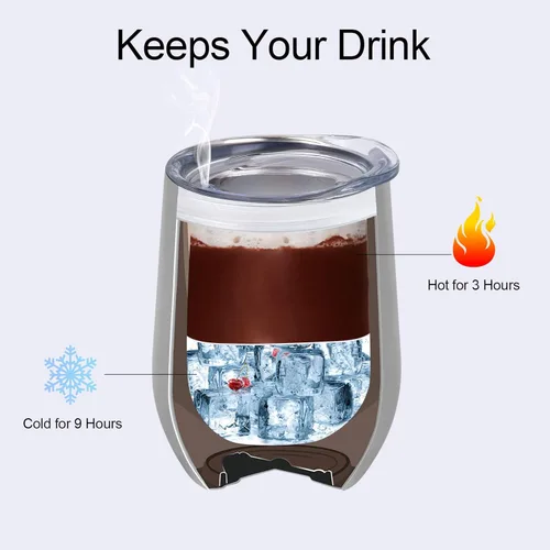 Miniatura 6 de Paquete de 12 vasos de vino de acero inoxidable, 12 onzas, doble pared, aislados al vacío, con tapas y pajitas, copas de vino sin tallo de acero
