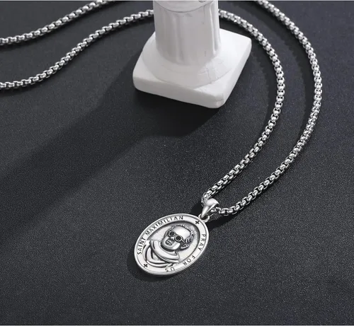Miniatura 532 de Collar de plata de ley 925 con medalla de San Patrón, colgante de protección católica, amuleto, joyería religiosa para hombres y mujeres