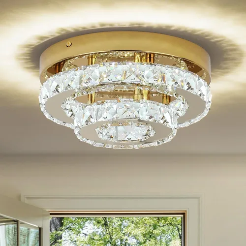 Miniatura 9 de Lámpara de araña de cristal moderna de 9.8 pulgadas con montaje empotrado al techo, mini lámpara de araña negra con iluminación LED para dormitorio