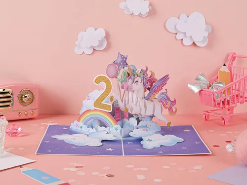 Miniatura 6 de Liif Tarjeta de feliz cumpleaños de 2º cumpleaños de unicornio, tarjeta de cumpleaños desplegable para niños de 2 años para niños, niñas, niños no.2