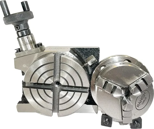 Miniatura 4 de Mesa giratoria horizontal y vertical de 3 pulgadas (2.953 in) con 4 ranuras (H/V) con mandril autocentrante de 2.559 in, 3 mandíbulas con placa