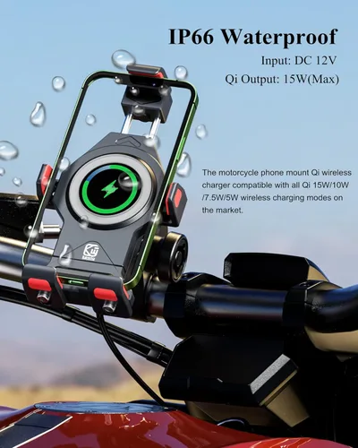 Miniatura 7 de BRCOVAN Soporte de teléfono para motocicleta de aleación de aluminio con cargador inalámbrico Qi de 15 W y amortiguador de vibraciones, soporte