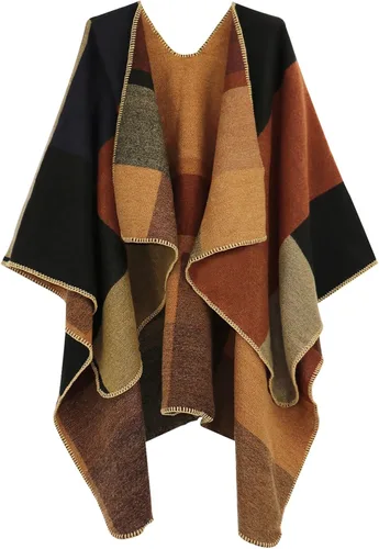 Miniatura 66 de Poncho chal para mujer, suéteres suaves y cálidos para mujer, parte delantera abierta, poncho de viaje para otoño, invierno y primavera