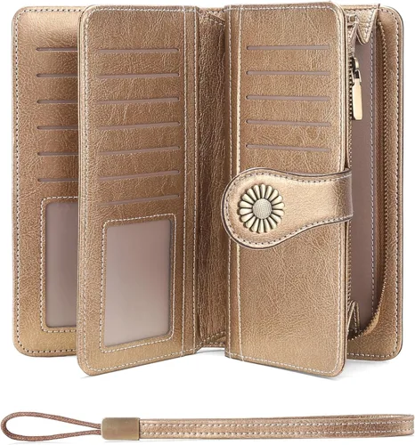 Miniatura 7 de SENDEFN Billeteras de cuero para mujer, tarjetero de crédito con bloqueo RFID, pulsera de gran capacidad with RFID Blocking, Large Capacity