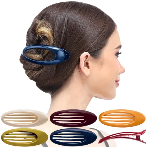 Miniatura 8 de RC ROCHE ORNAMENT 6 pinzas para el cabello con garra plana para mujer, peine de apertura lateral curvada, agarre fuerte, agarre antideslizante
