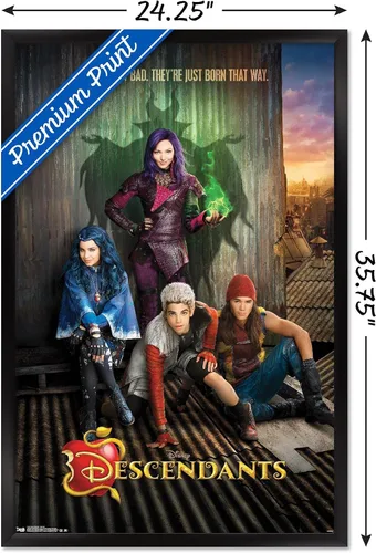 Miniatura 3 de Disney Descendants - Póster de pared de Key Art, 22.4 pulgadas de largo x 14.7 pulgadas de ancho, versión enmarcada de madera de granero