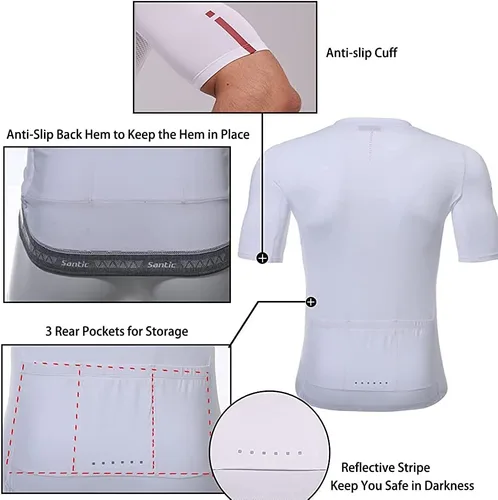 Miniatura 3 de Santic Camiseta de ciclismo de manga corta para hombre con 3 bolsillos traseros