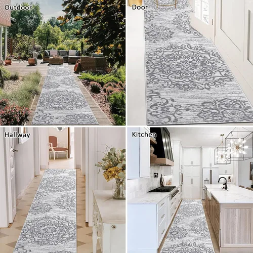Miniatura 3 de HEBE Alfombra Pasillo 2'x10' Lavable Vintage Desgastada Alfombras de Área Antideslizante Alfombra de Lavandería Boho Alfombras de Piso para Pasillos