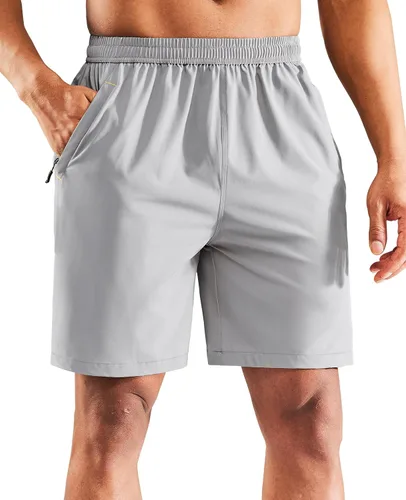 Miniatura 15 de MIER - Pantalones cortos de correr para hombre, de secado rápido, con bolsillo con cremallera, cintura elástica, pantalones cortos atléticos