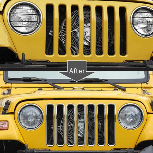 Miniatura 3 de Juego de 7 insertos de malla de rejilla frontal ABS para rejilla de malla Kit de moldura compatible con Jeep Wrangler TJ y Unlimited 1997-2006