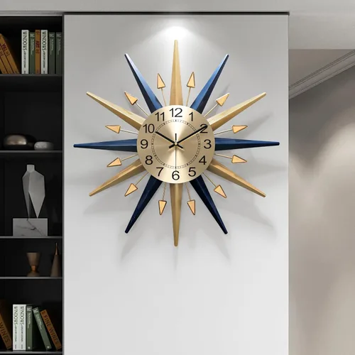 Miniatura 10 de Reloj de pared grande con diseño de estrella, reloj de pared decorativo de mediados de siglo, reloj moderno y silencioso, funciona