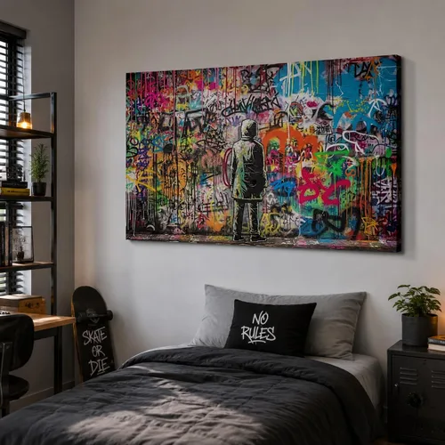 Miniatura 48 de ANRUOXI Arte de Pared de Graffiti, Impresión de Lienzo de Astronauta Espacial de Graffiti para Decoración de Pared, Impresiones de Arte Modernas