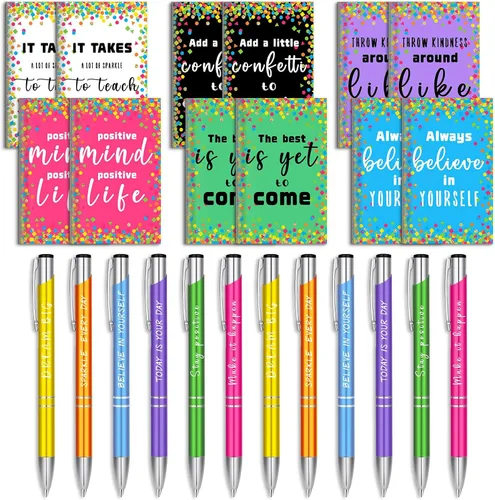 Miniatura 16 de Geyee 24 mini bolígrafos motivacionales, blocs de notas inspiradores, regalos de agradecimiento a granel, diarios pequeños, juego de bolígrafos