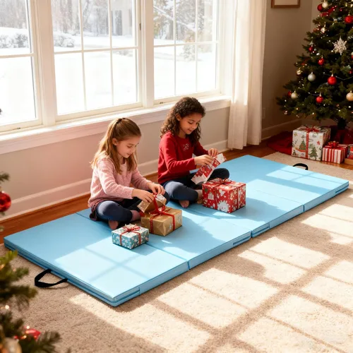 Miniatura 5 de Colchoneta de gimnasia, 3 x 6 pies, 4 x 8 pies, 2 pulgadas de grosor, plegable, para niños, para gimnasio en casa, ejercicio y juego 3x6FT-azul claro
