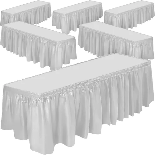 Miniatura 10 de DecorRack Paquete de 2 faldones de mesa, 29 pulgadas x 14 pies cada uno, sin BPA, desechables, reutilizables, falda rectangular para mantel