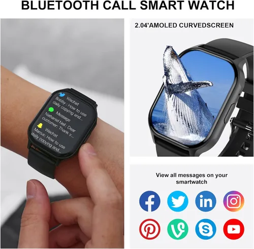 Miniatura 4 de Reloj inteligente para teléfonos Android compatible con iPhone de 2.04 pulgadas, pantalla táctil completa, recepción/marcación, reloj inteligente