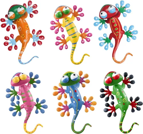 Miniatura 8 de hogardeck Gecko - Decoración de pared de metal para exteriores, paquete de 4 esculturas y estatuas de jardín de lagarto con cabeza agitada