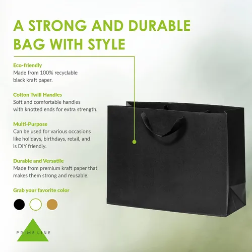 Miniatura 2 de Prime Line Packaging Bolsas de regalo negras, bolsas de papel kraft con asas para compras, pequeñas empresas, boutiques, venta al por menor