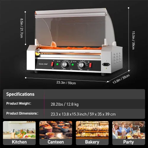 Miniatura 2 de Leconchef - Máquina de rodillos para perros calientes, eléctrica comercial, parrilla de 7 rodillos, calentador de perros calientes, máquina