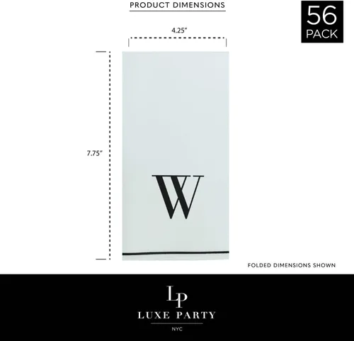 Miniatura 3 de Luxe Party Paquete de 56 servilletas con monograma, letra W inicial, desechables, aerolínea premium, sensación de lino, ajuste decorativo de mesa