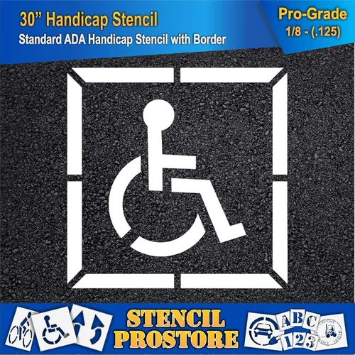 Miniatura 3 de Plantilla de estacionamiento – 30 pulgadas – Plantilla para discapacitados con borde (carrera de 3 pulgadas) – 42 x 42 x 1/8 pulgadas (128 mil)