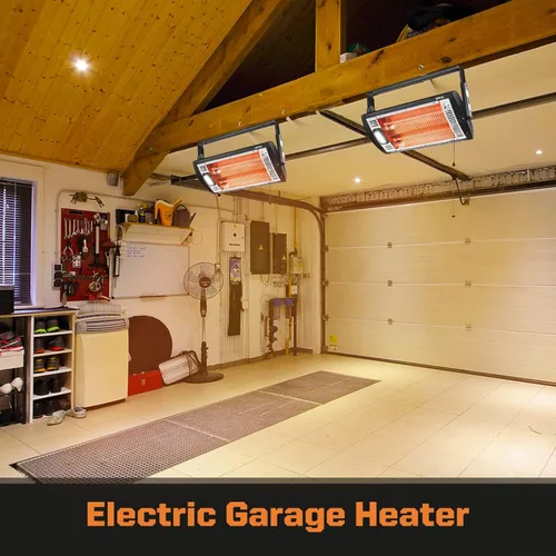 Miniatura 5 de shinic Calentadores eléctricos de garaje para uso en interiores, calentador de cuarzo radiante montado en el techo de 1500 W/750 W con luz