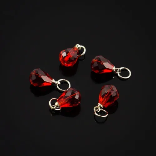 Miniatura 4 de 10 cuentas sueltas de piedra natal de enero de Adabele de 0.394 pulgadas con forma de lágrima austriaca roja y pera, cuentas de gota con anillos