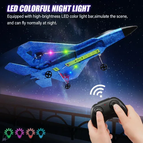 Miniatura 5 de Fremego Avión RC F22 Fighter Jet para niños y adultos, control remoto de 2.4 GHz con estabilización de giroscopio, luces LED, espuma EPP resistente