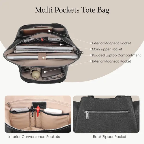 Miniatura 3 de befen Bolso de hombro para mujer de cuero genuino, bolsos para portátil con compartimentos, bolsos de mano