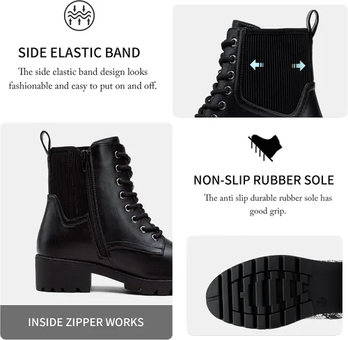 Miniatura 5 de Vepose Botas de tobillo para mujer, 16 tobilleras, estilo chelsea, con cordones, con cremallera, para mujer
